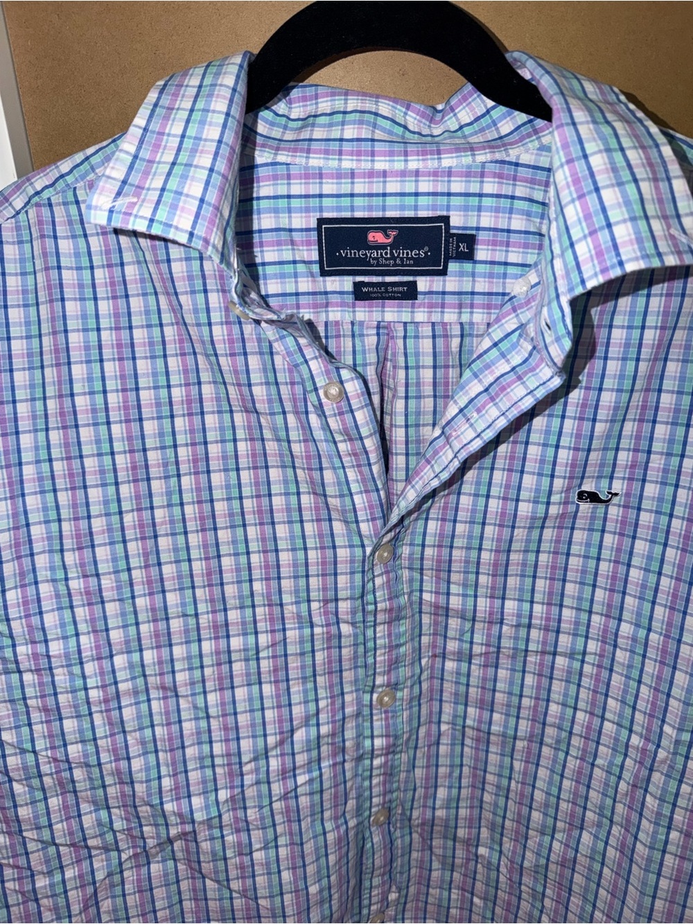 Vineyard Vines Whale Shirt – Men’s XL Button-Down | Pastel Plaid Long Sleeve